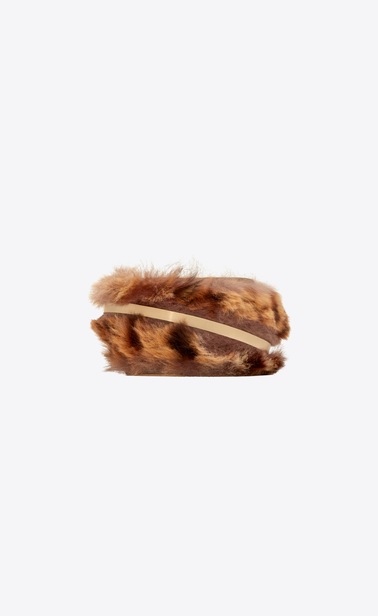 SAINT LAURENT Bracelets Woman Animal bracelet in gold metal and leopard-print fur b_V4